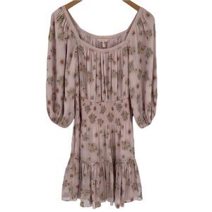 Rebecca Taylor Leander Metallic Floral Silk‎ Blend Blouson Dress Women 0 Pink